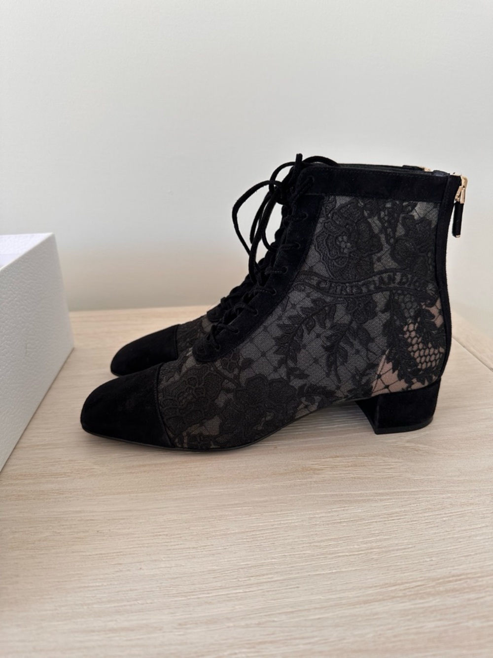 Dior Black Lace-Up Ankle Boots with Suede Cap Toe - Picture 3 of 3